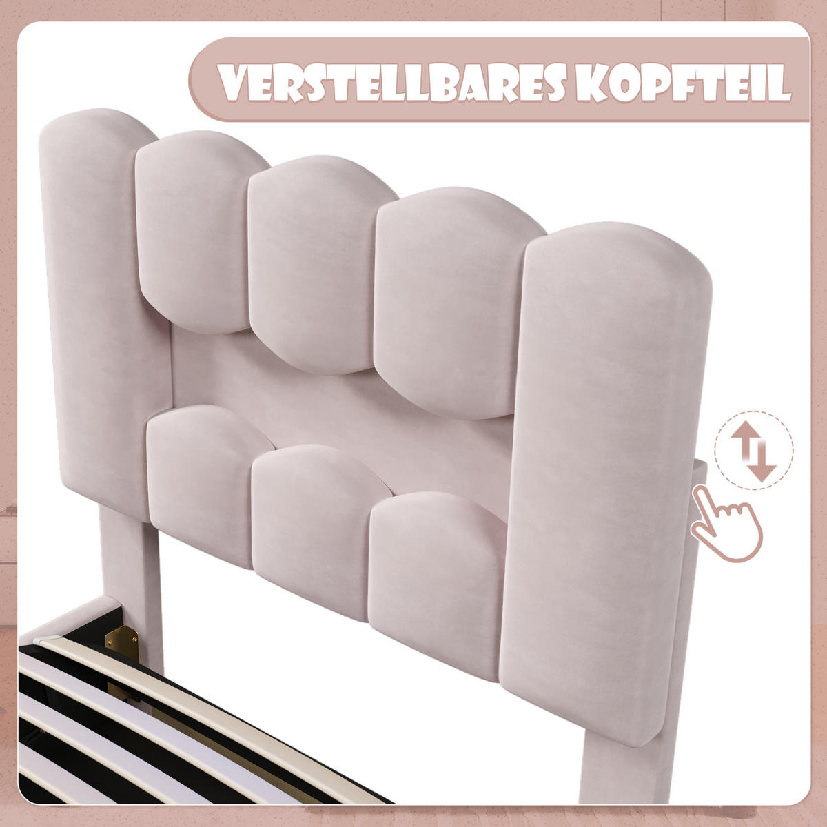 POLSTERBETT 90/200 cm Rosa aus Samt mit Stauraum - Rosa, Textil (90/200cm) - OKMYHOME