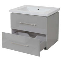 WASCHBECKEN+UNTERSCHRANK Hochglanz Hellgrau - Grau, Keramik (61/54/48cm) - MCW