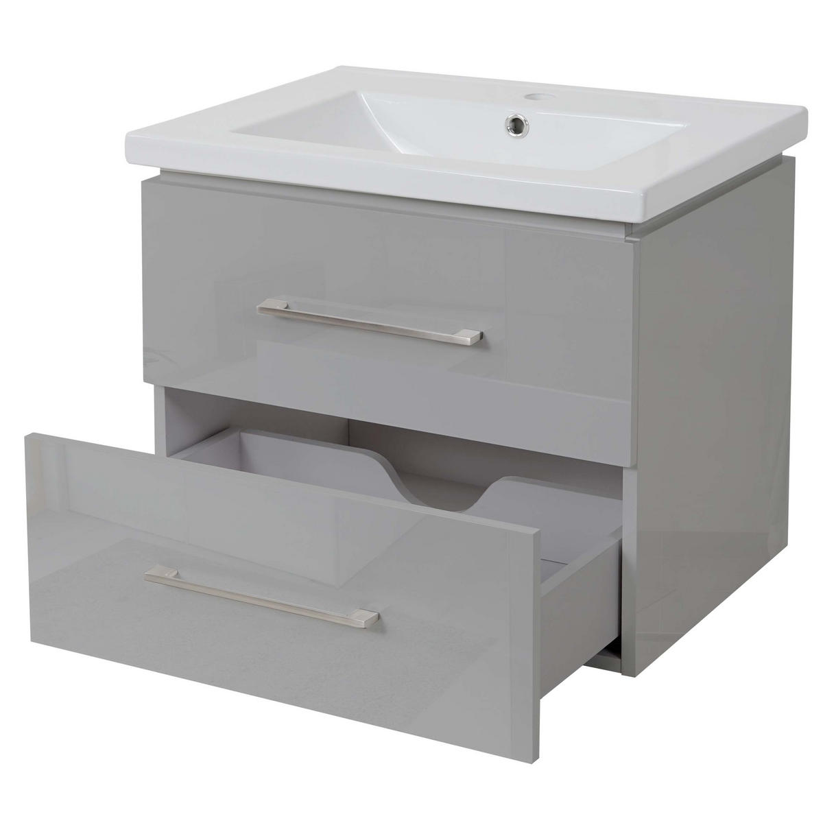WASCHBECKEN+UNTERSCHRANK Hochglanz Hellgrau - Grau, Keramik (61/54/48cm) - MCW
