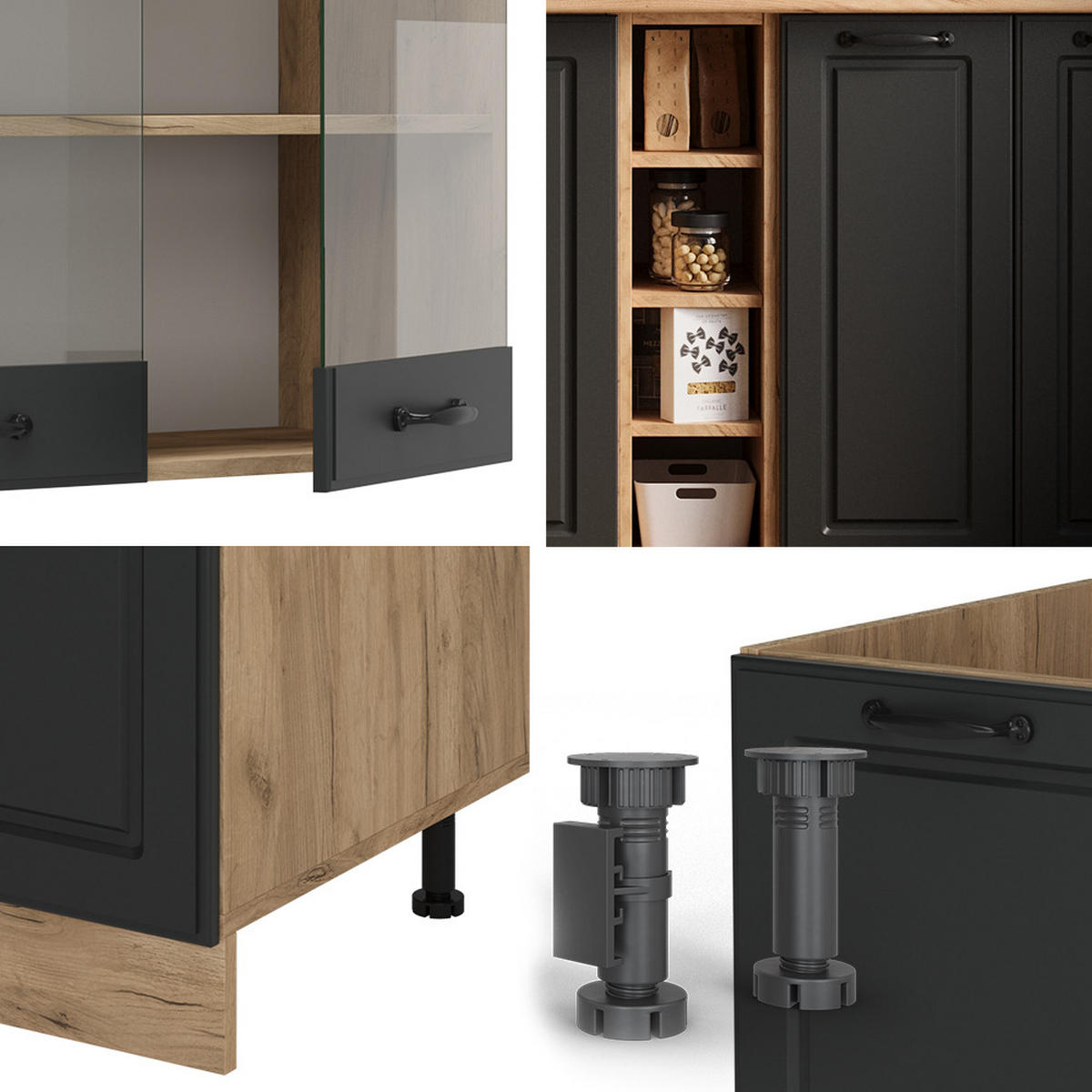 SINGLEKÜCHE R-Line Anthrazit Landhaus/Goldkraft Eiche 160 cm ohne Arbeitsplatte - Dunkelgrau/Anthrazit, Holzwerkstoff (160/81.6/46cm) - Vicco