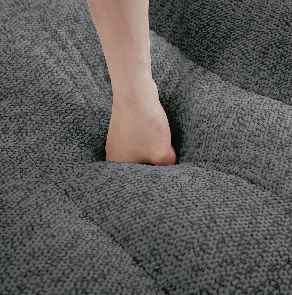 SOFA modular 4-Sitzer mit Ottoman Granular Fleece Grey - Grau, Kunststoff (165/366cm) - Meubliv