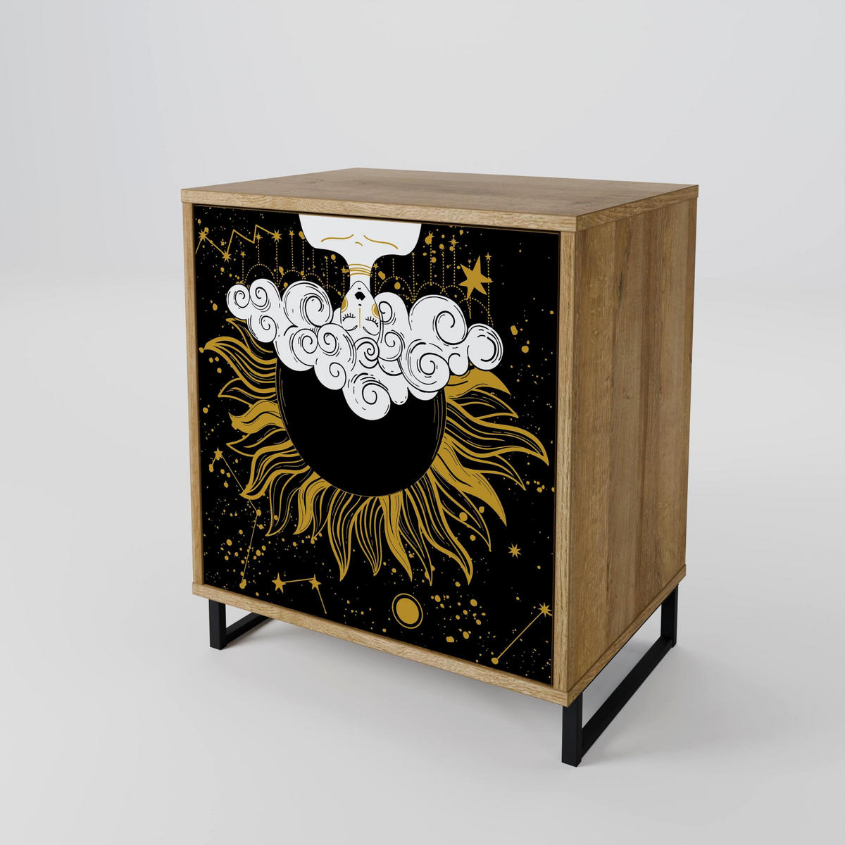 SIDEBOARD STELLAR CONSTELLATIONS, Eichefarben, 57,5x42x75,5 cm, Goldfarbene Metallfüße - Eichefarben/Goldfarben, Holzwerkstoff/Metall (57.5/75.5/42cm) - SpaceRebels