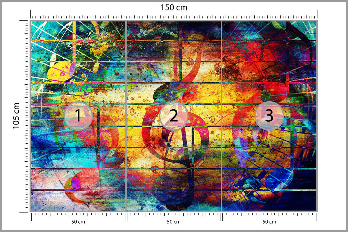 FOTOTAPETA Pre Študentskú Izbu Farebná Abstraktná HUDBA Graffiti NOTY 150 x 105 cm - oranžová/žltá, papier (150/105cm) - Muralo