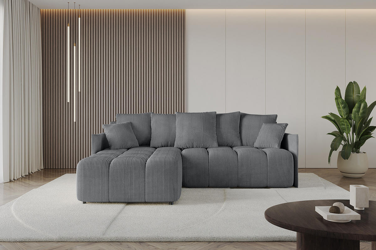 ECKSOFA Ottomane links LONLI-L 251x189x68 Dunkelgrau Cord - Dunkelgrau, Holzwerkstoff/Kunststoff (251/189cm) - ALTDECOR