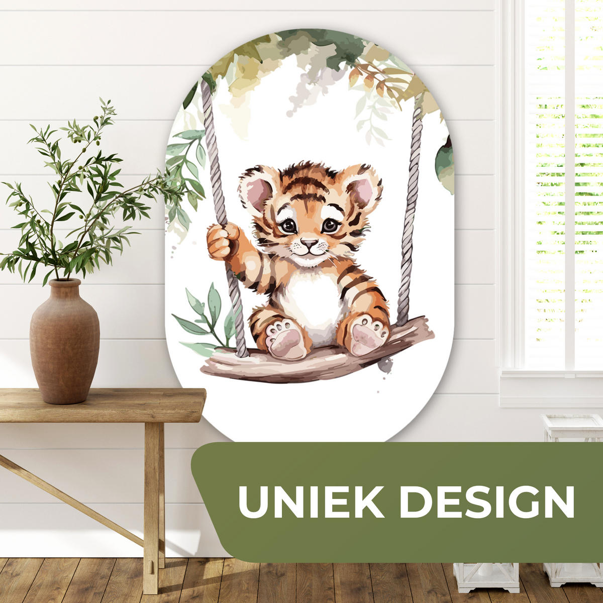 WANDBILD Tiger - Tier - Kinder - Dschungel Deko Groß 80x120 cm - Dunkelorange, Kunststoff (80/120cm) - MuchoWow