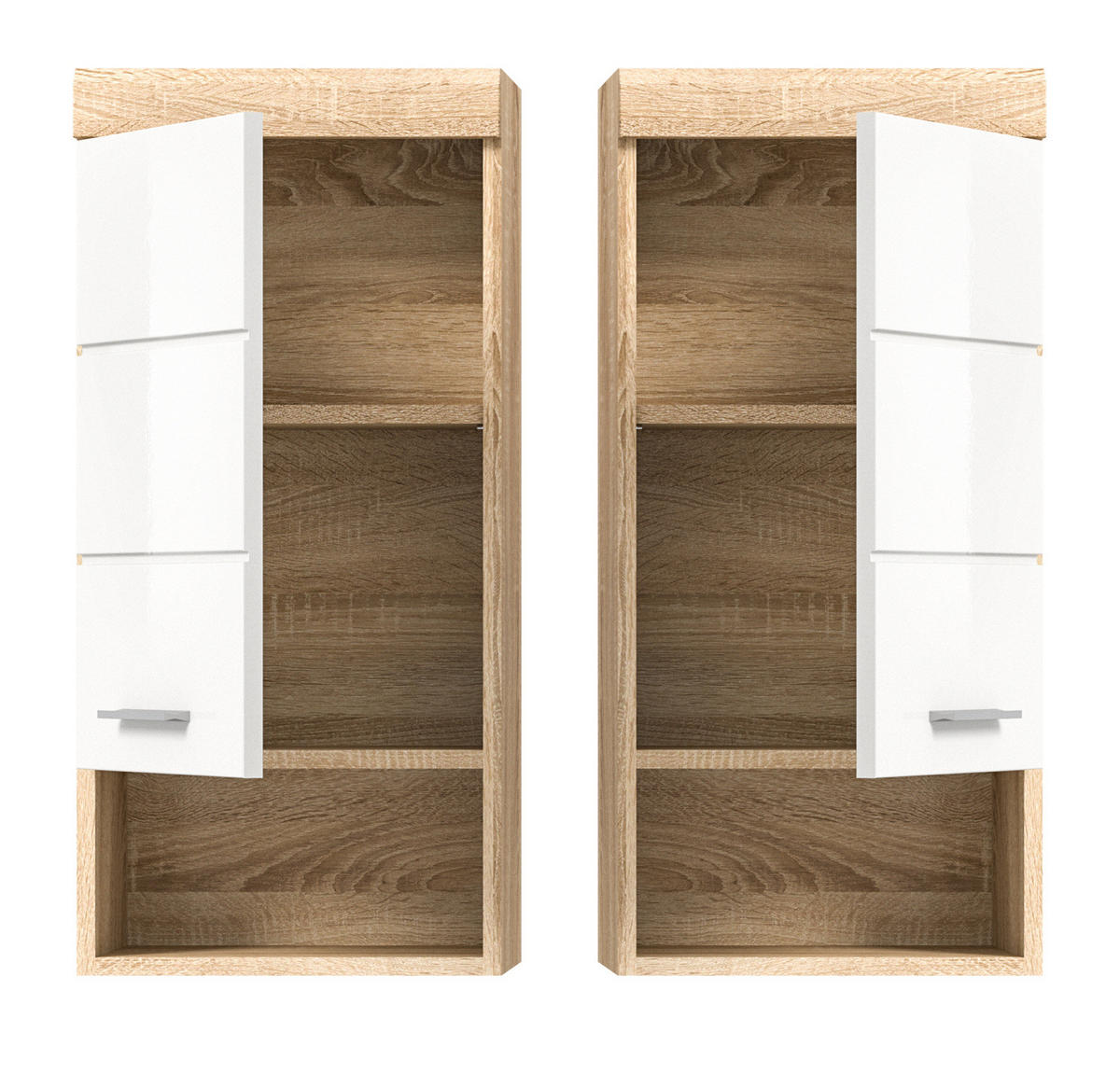 HÄNGESCHRANK weiß Hochglanz, Eiche 37 cm, Badschrank hängend - Weiß Hochglanz/Eichefarben, Holzwerkstoff/Kunststoff (37/79/24cm) - Inn.Furn