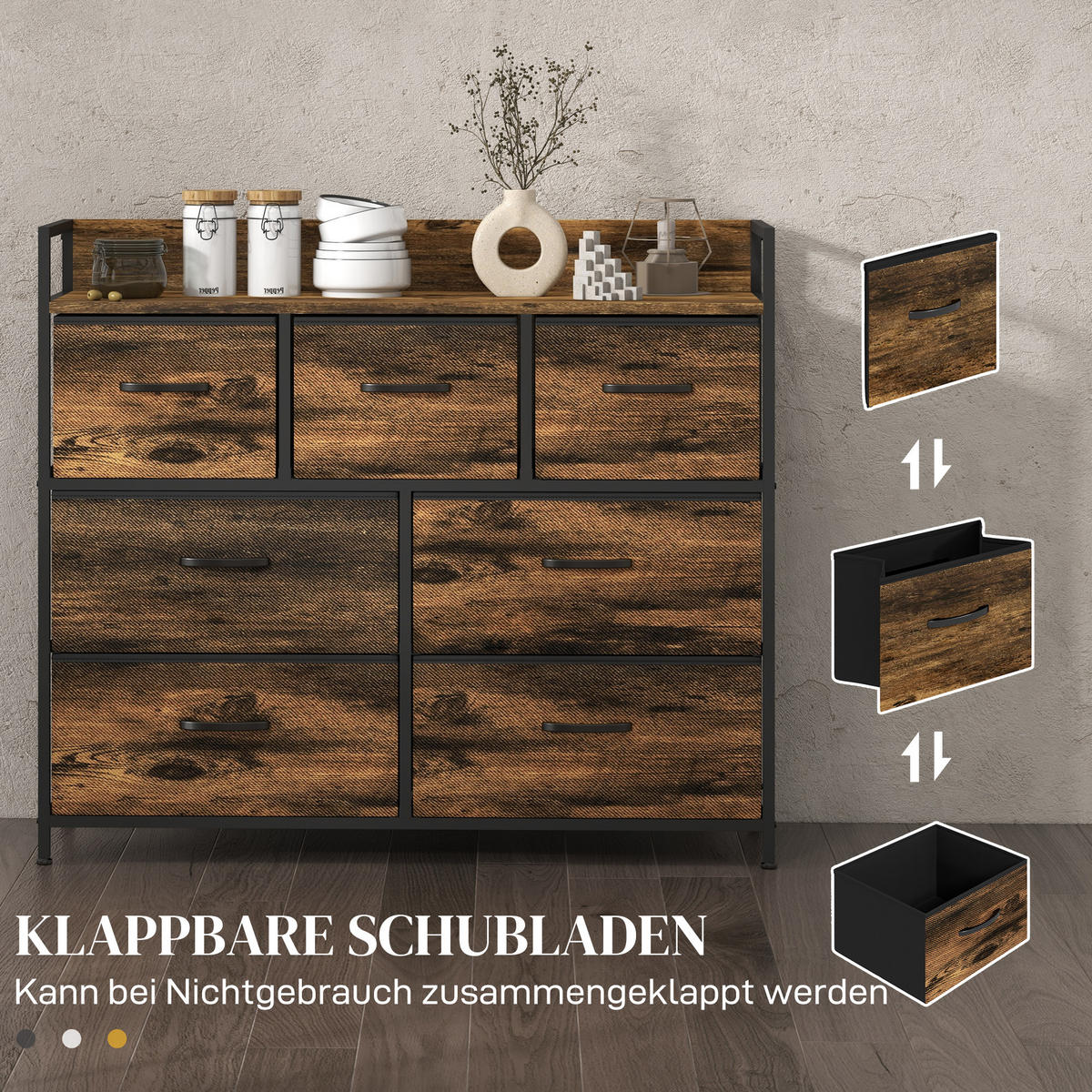 KOMMODE, Sideboard, Rustikal-Braun - Braun, Textil (29/85/98cm) - HOMCOM