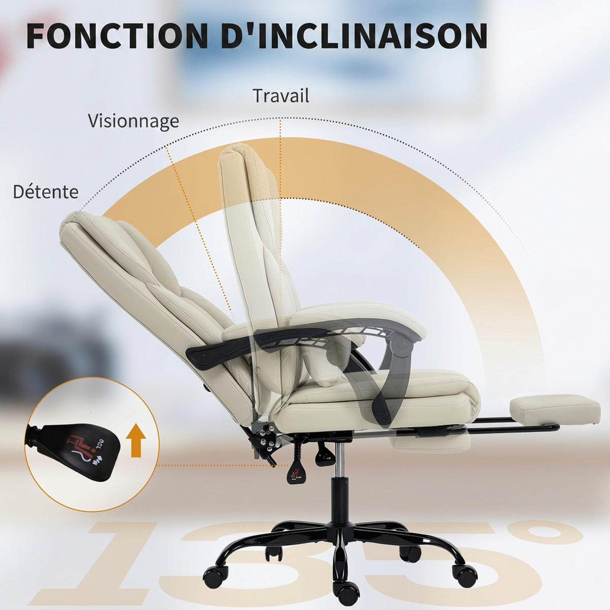 BÜROSTUHL Beige 67.0/65.0/119.0 cm - Beige, Leder (65/119/67cm)