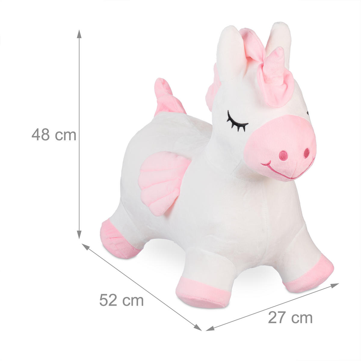SKÁKADLO Bílé Růžové jednorožec nafukovací s plyšovým potahem - bílá, textil/plast (52/27/48cm) - Relaxdays