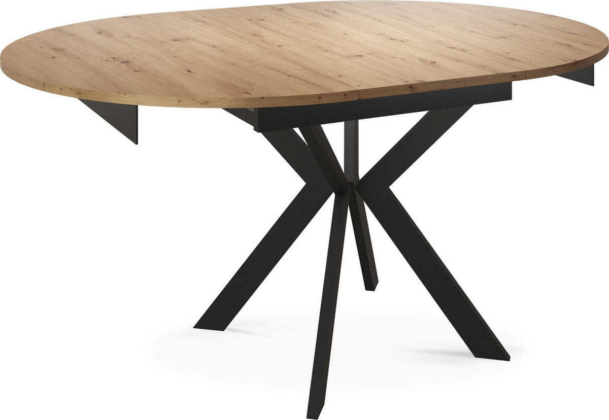 ESSTISCH Lily runder ausziehbarer, Artisan Eiche 100-140/100/76 cm - Schwarz/Eiche Artisan, Holzwerkstoff/Metall (100/100/76cm) - WFL GROUP
