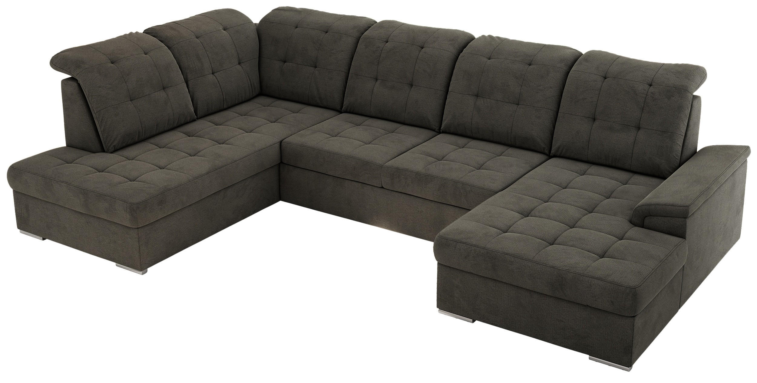 WOHNLANDSCHAFT MADRITO U - Dunkelgrau Velorus - Links - Dunkelgrau/Silberfarben, Textil/Metall (204/89/323cm) - MKS