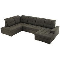 WOHNLANDSCHAFT MADRITO U - Dunkelgrau Velorus - Links - Dunkelgrau/Silberfarben, Textil/Metall (204/89/323cm) - MKS