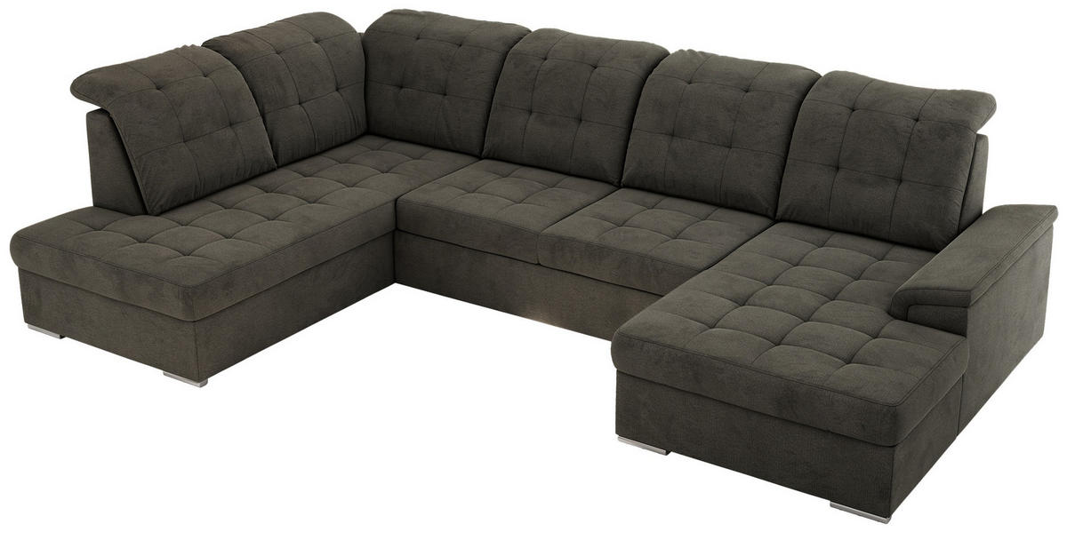 WOHNLANDSCHAFT MADRITO U - Dunkelgrau Velorus - Links - Dunkelgrau/Silberfarben, Textil/Metall (204/89/323cm) - MKS