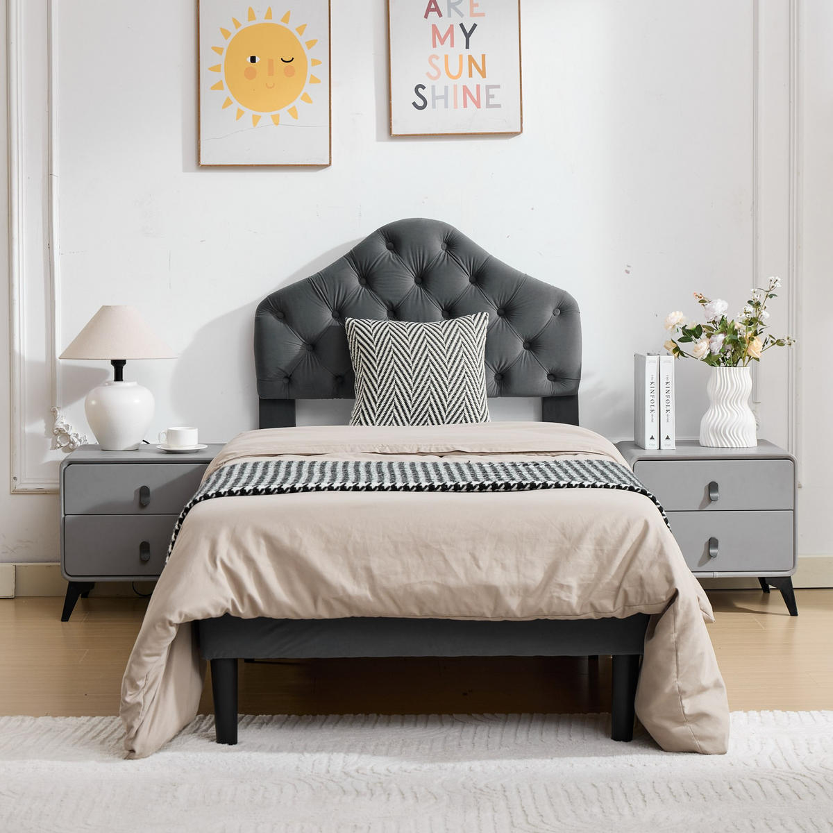POLSTERBETT 90/200 cm DE-32939 mit verstellbarem Kopfteil Grau - Grau, Metall (90/200cm) - ComfortXL
