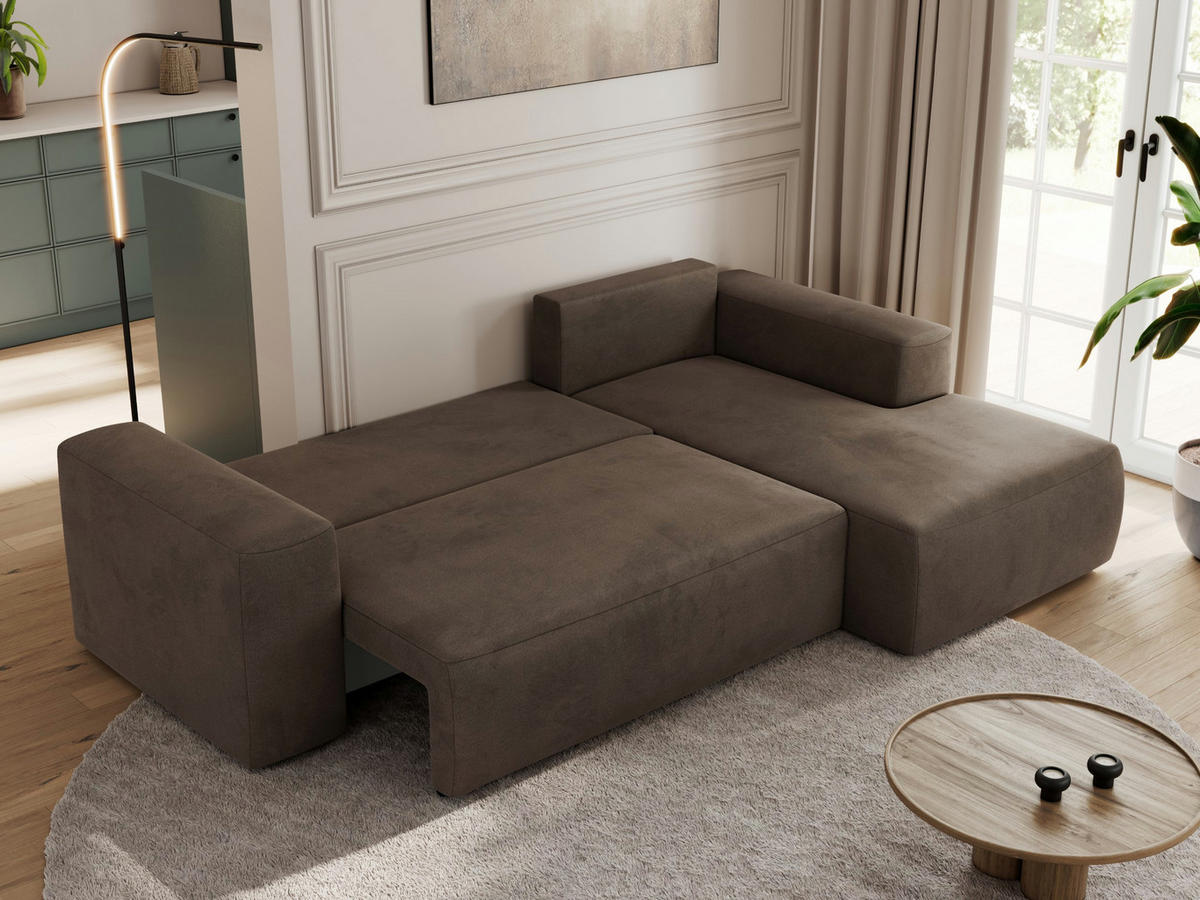 ECKSOFA TRENTINO L Braun Velvet - Rechts - Schwarz/Braun, Textil (164/266cm) - MKS