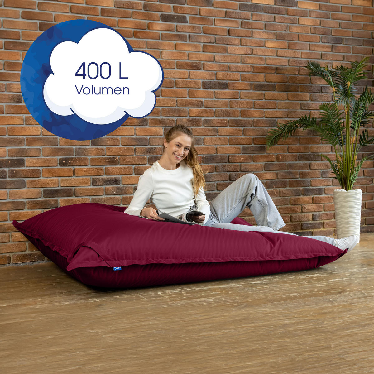 SITZSACK XXL Caree bordeaux, 140x180cm groß für Outdoor - Bordeaux, Textil (180/140/30cm) - Bruni