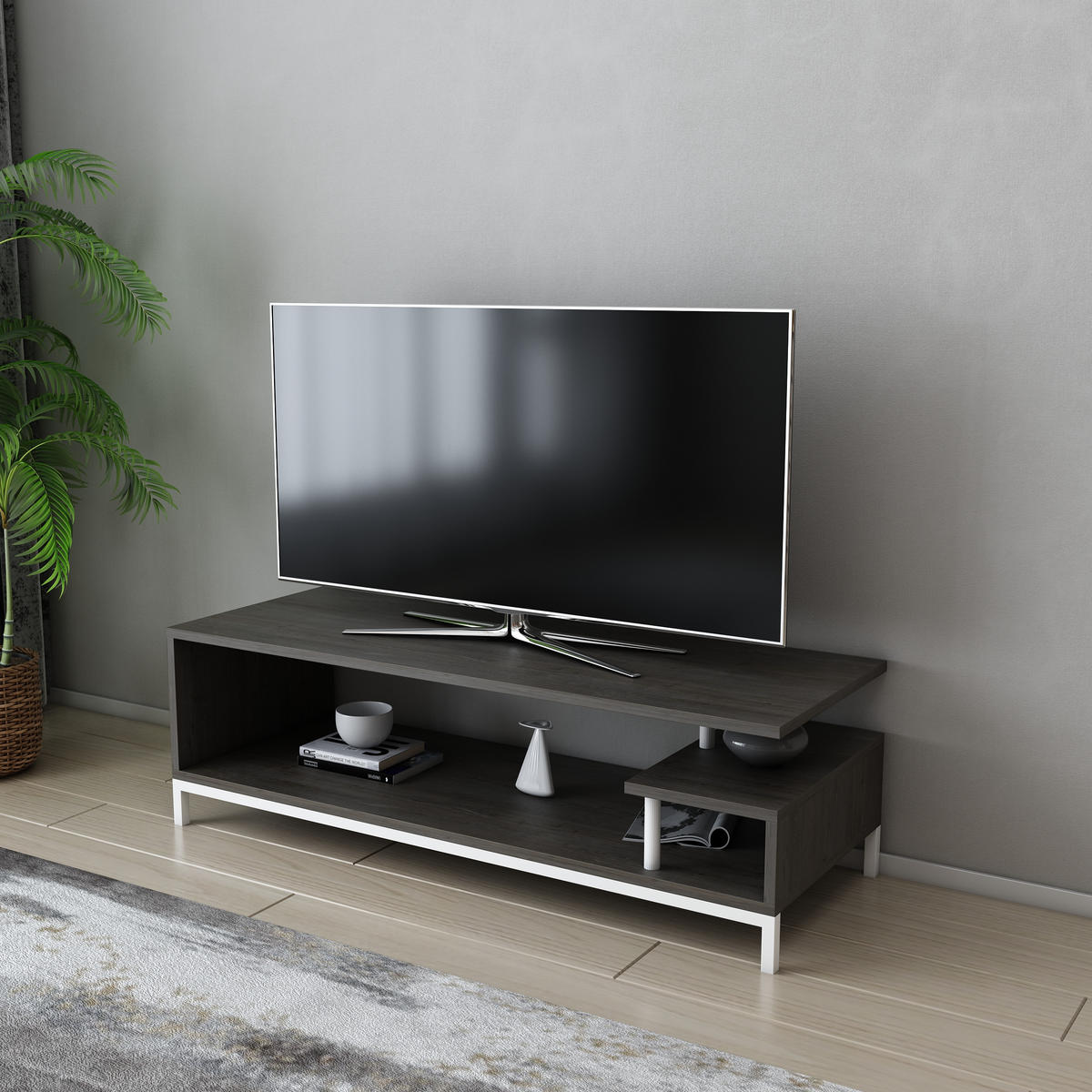 TV-LOWBOARD Reilly Weiß-Wenge - Wengefarben/Weiß, Holzwerkstoff (120/38/45cm) - Decorotika