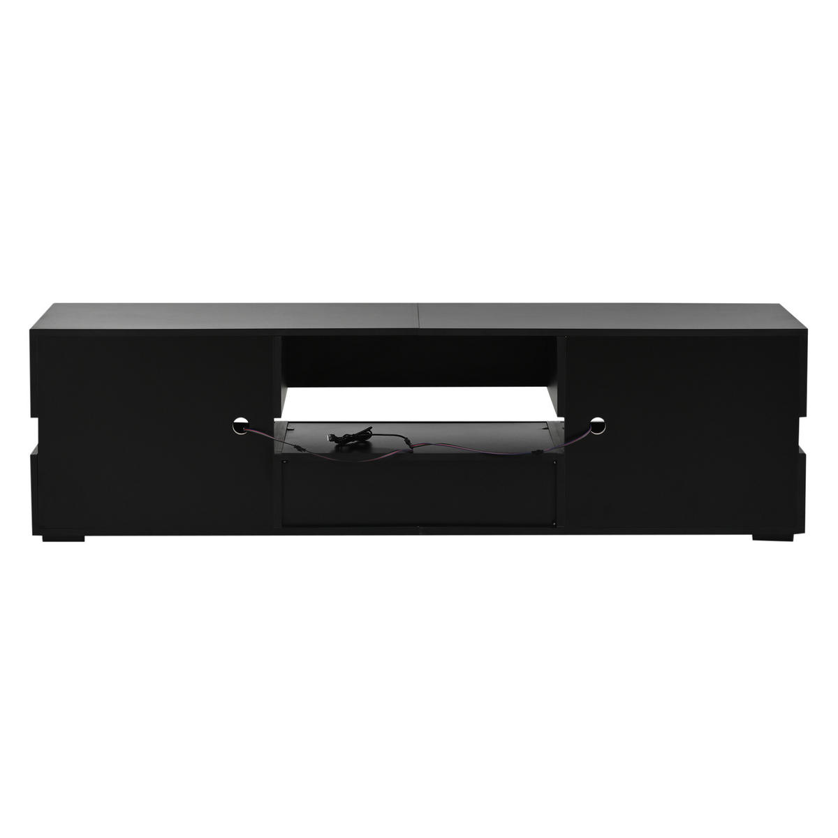 LOWBOARD DE-40484 2 Acryl-Glastüren mit LED und Hochglanz Schwarz - Schwarz, Holzwerkstoff (160/45/39cm) - ComfortXL