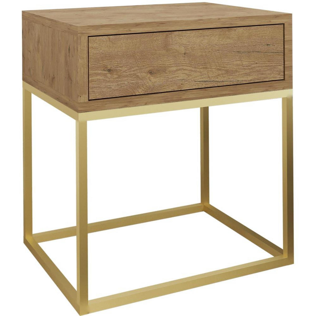 NACHTSCHRANK Kay 45/50/35 eiche Wotan - Eiche Wotan/Goldfarben, Holzwerkstoff/Metall (45/50/35cm) - Beautysofa