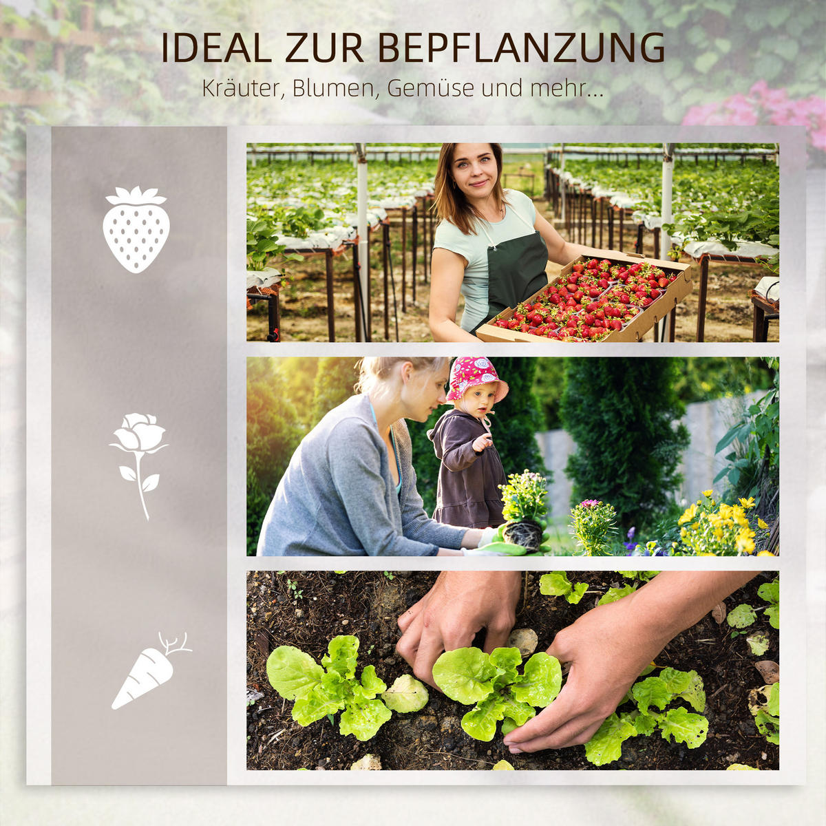 PFLANZKASTEN aus Holz 3-stufiges Hochbeet mit Rankgitter für Gemüse Blumen Naturholz - Fichtefarben, Holz (95/110/95cm) - Outsunny