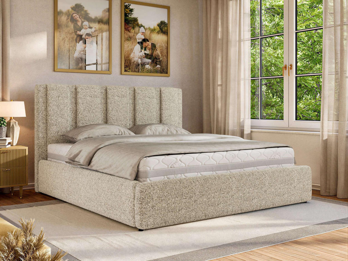 POLSTERBETT SAVINO CLASSIC 140/200 - Beige Struktur - Pocket-Matratze - Beige, Textil (140/200cm) - MKS