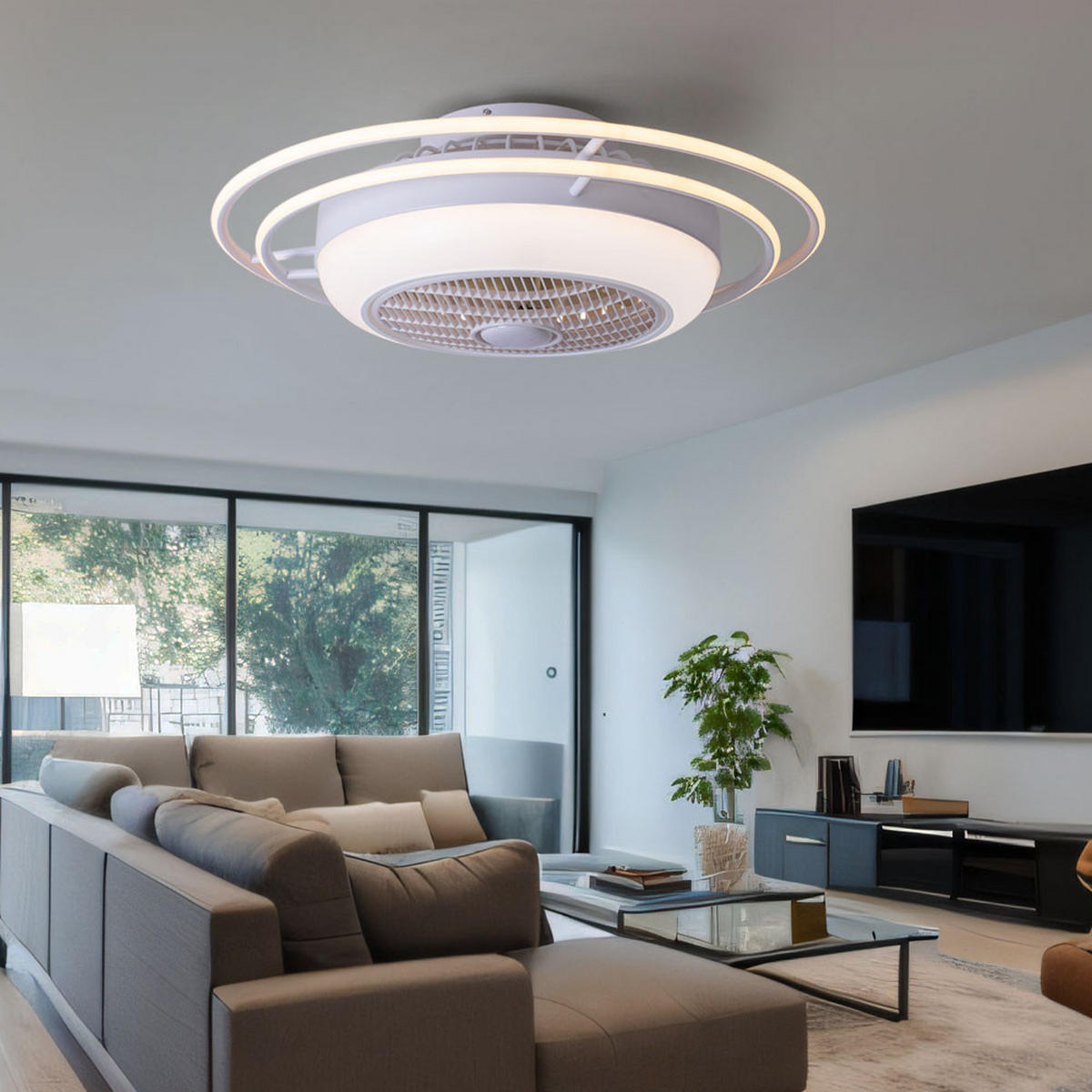 LED DECKENLEUCHTE Romario Weiß mit Ventilator - Weiß, Metall (73/73/23cm) - Globo Lighting