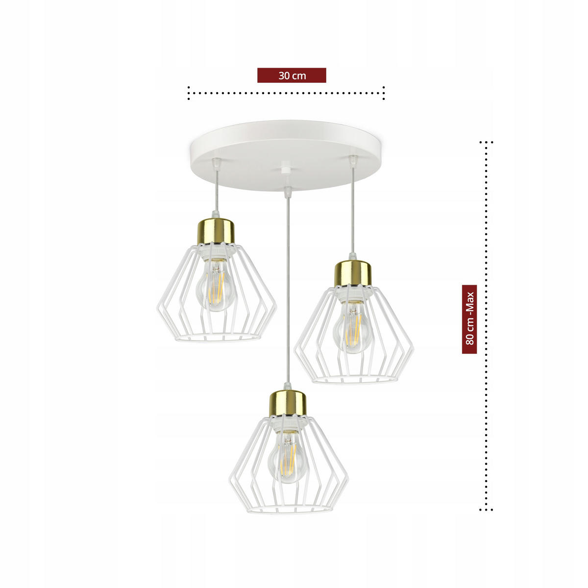PENDELLEUCHTE LOFT - Goldfarben/Weiß, Metall (30/30/80cm) - kiki design