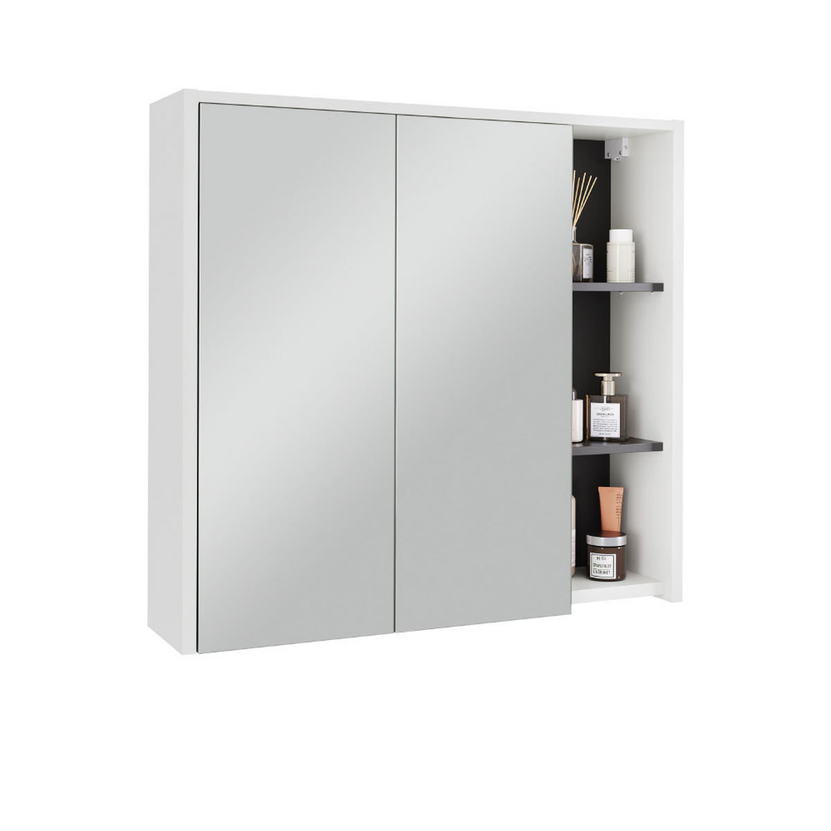 BADSPIEGELSCHRANK Viola Weiß/Grau 80 x 75 cm mit offenen Regalen - Weiß/Grau, Holzwerkstoff (80/75/18cm) - Vicco