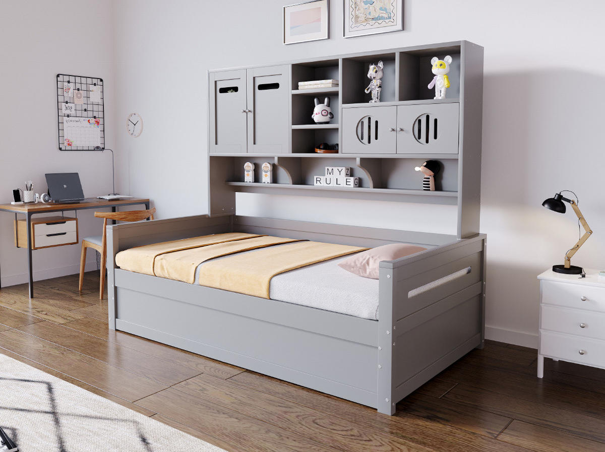BETT 90/200 cm Grau aus Holz mit hydraulischem Stauraum - Grau, Holz (90/200cm) - OKMYHOME