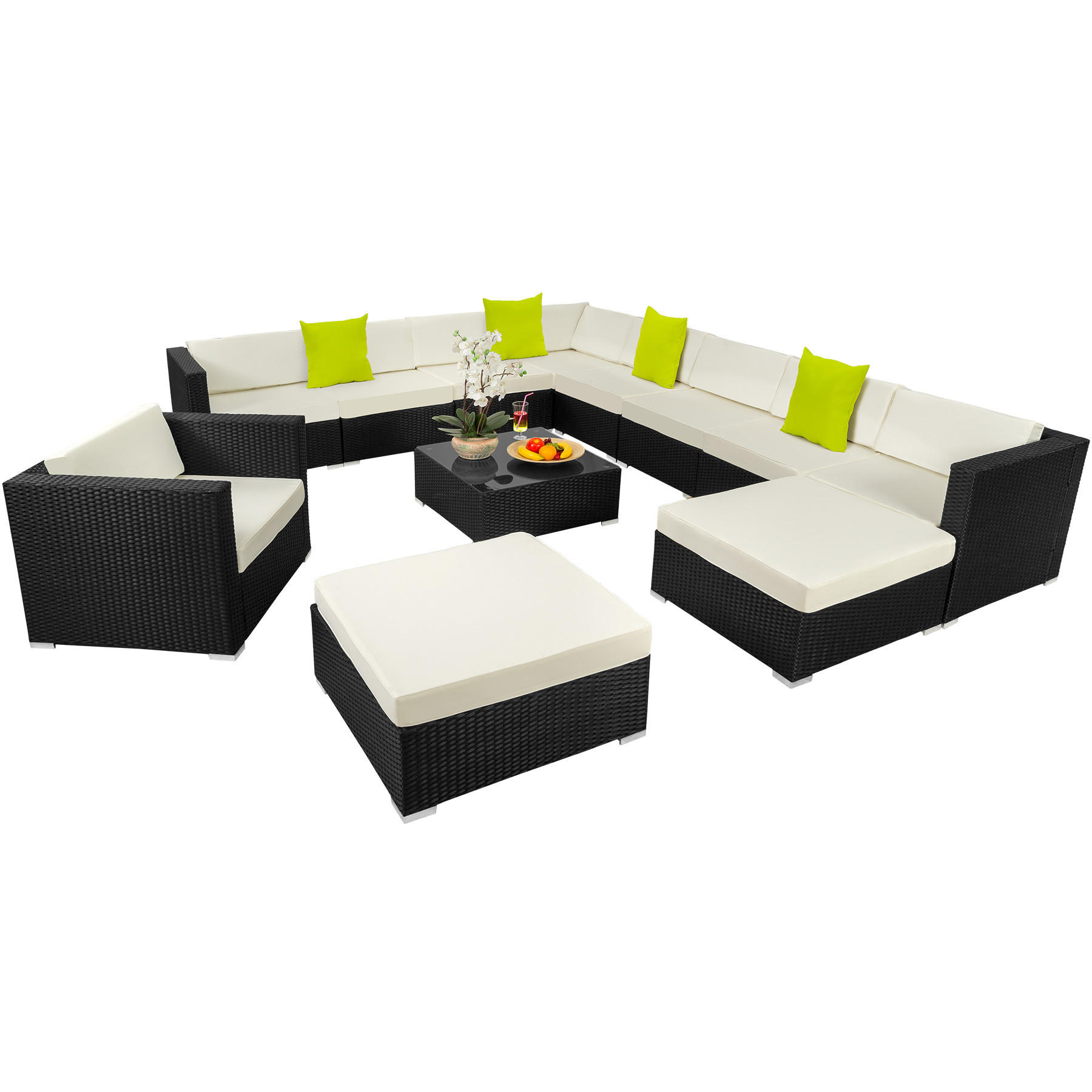 RATTANLOUNGE Las Vegas,mit Sicherheitsglasplatte,schwarz - Schwarz, Kunststoff - tectake