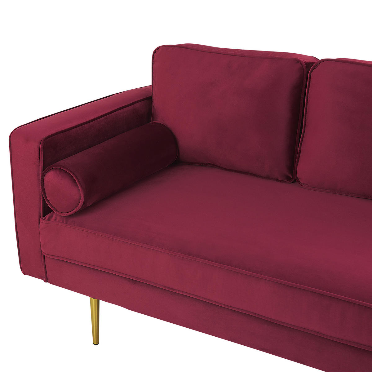 CHAISELONGUE Samtstoff dunkelrot linksseitig Miramas - Rot/Goldfarben, Textil (171/63/79cm) - Beliani