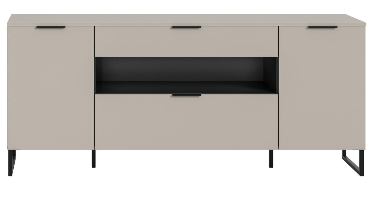 TV-LOWBOARD Kaschmir, schwarz 185 x 80 cm, TV Unterteil mit Soft-Close - Kaschmir/Schwarz, Holzwerkstoff/Kunststoff (185/80/41cm) - Inn.Furn