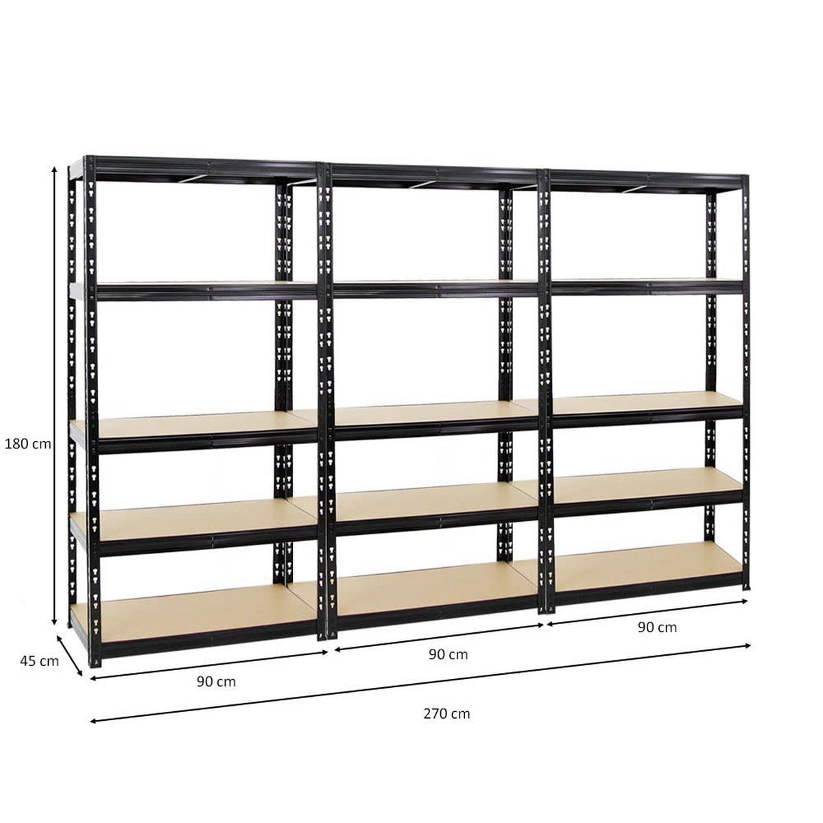 SCHWERLASTREGAL Tiger 3er-Set mit 3x 180x90x45 cm Fachlast 265 kg Schwarz - Schwarz, Metall (270/180/45cm) - PROREGAL