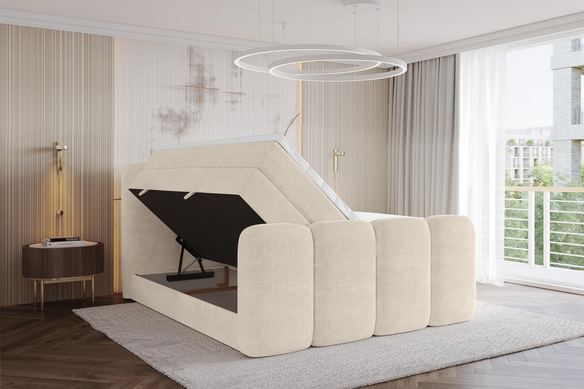 BOXBETT mit Matratze H3|H4 - NINA-Z KING - 160x200 cm - Beige - Sahara, Holzwerkstoff (160/200cm) - ALTDECOR