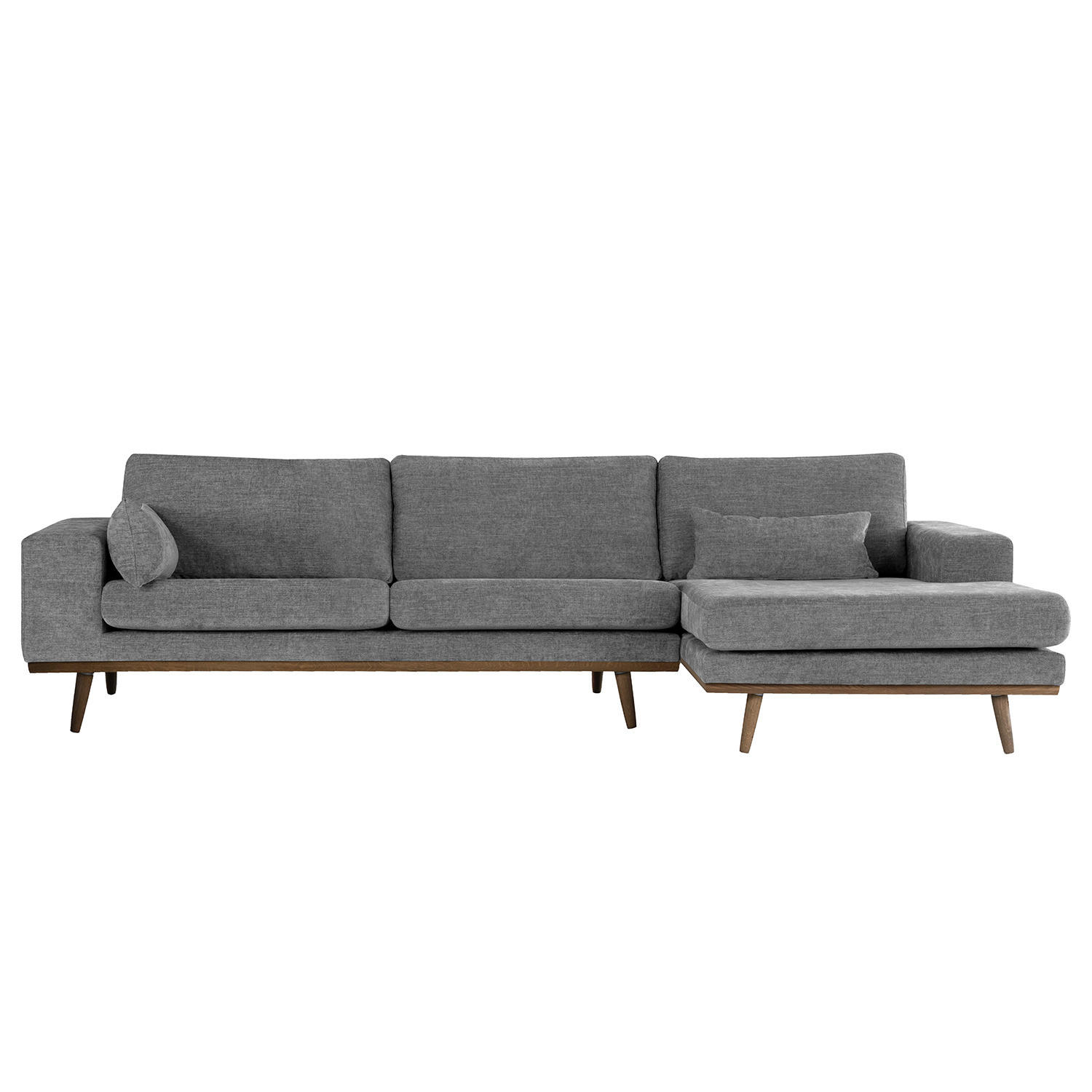 ECKSOFA mit Longchair - Eichefarben/Dunkelgrau, Eichenholz/Textil (281/153cm) - home24