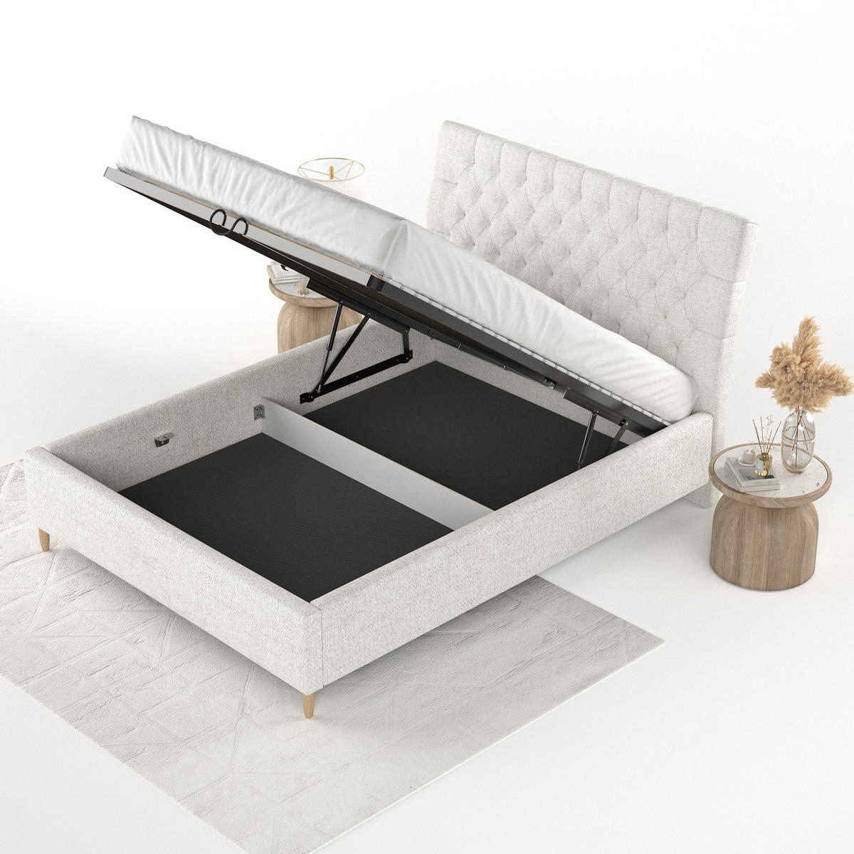 POLSTERBETT Lira 180/200 cm Creme im Neve Stoff - Creme/Naturfarben, Holz/Holzwerkstoff (180/200cm) - AltaBeds