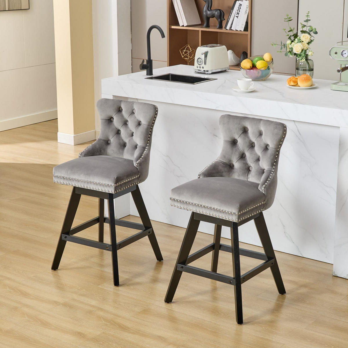 BARHOCKER 2er-Set drehbar Samt Grau - Grau, Metall (44.5/97.5/55cm) - Meubliv