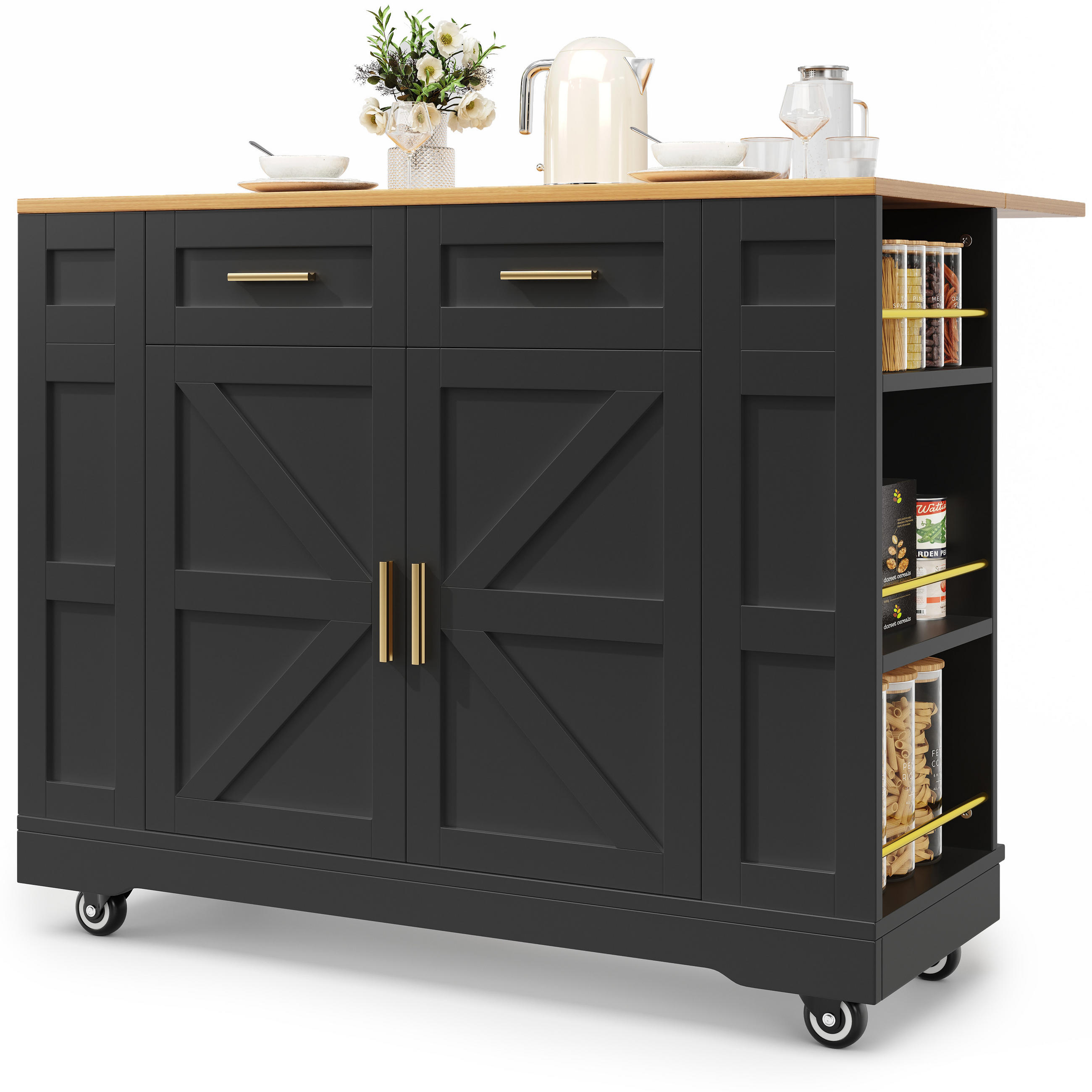 KÜCHENINSEL Schwarz 120/65/90 cm - Schwarz, Holzwerkstoff (65/90/120cm) - Urban Meuble