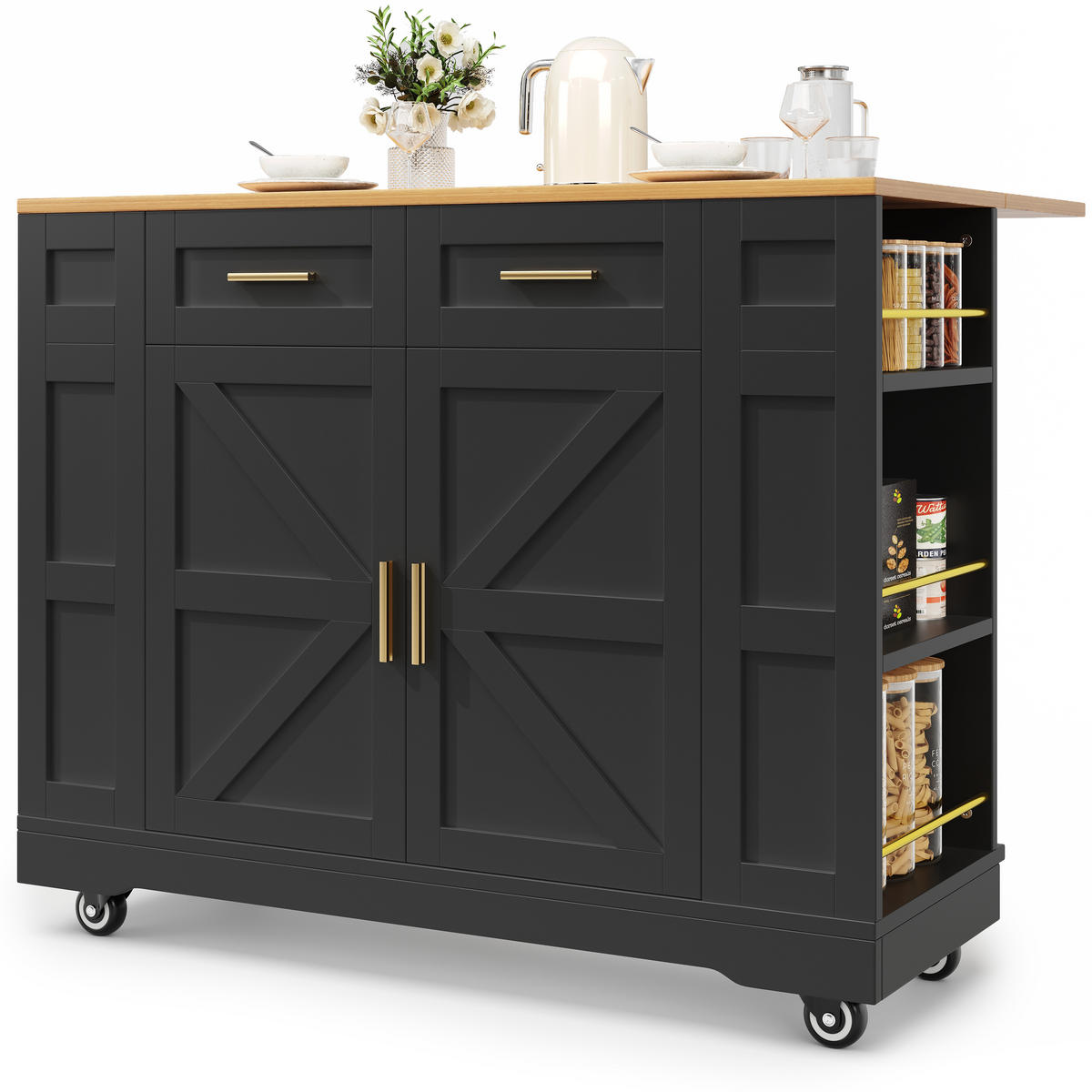 KÜCHENINSEL Schwarz 120/65/90 cm - Schwarz, Holzwerkstoff (65/90/120cm) - Urban Meuble