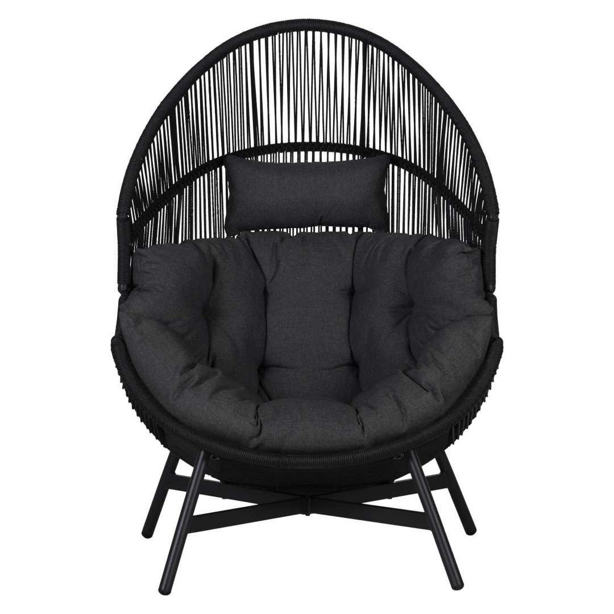 GARTENSESSEL, Benny, Schwarz, Rattan, 98 x 100 x 142 cm - Schwarz, Naturmaterialien (98/142/100cm) - ebuy24