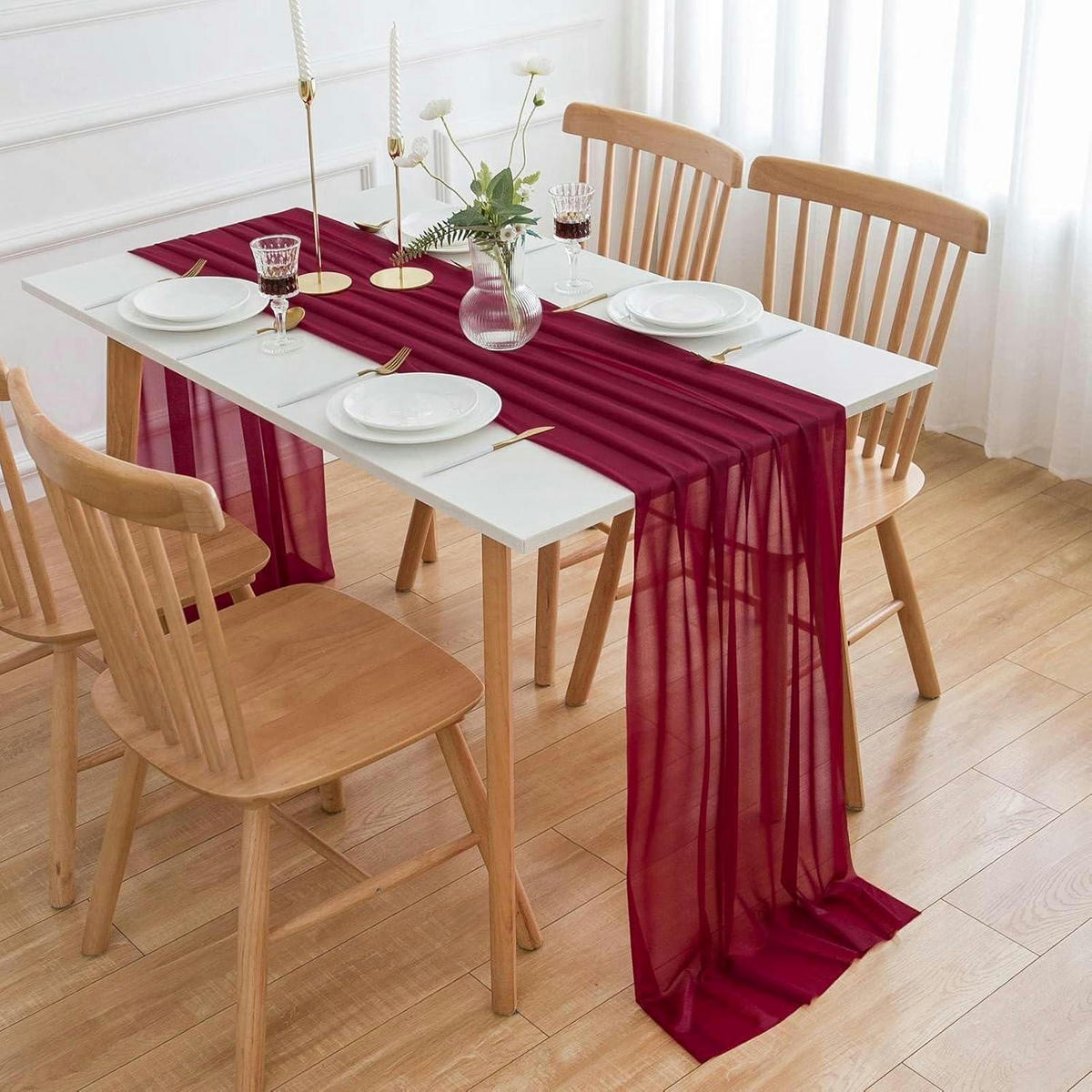 TISCHLÄUFER Chiffon Bordeaux Rot 70 x 300 cm - Bordeaux, Textil (300/70/1.5cm)