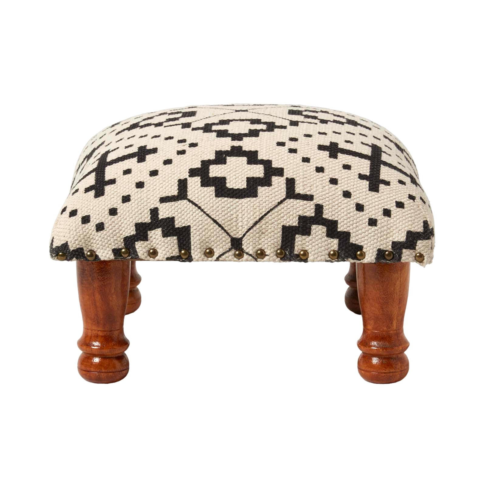 HOCKER Reva mit Holzbeinen, schwarz-creme gemustert, 40/40 cm - Schwarz, Textil (40/25/40cm) - Homescapes