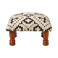 HOCKER Reva mit Holzbeinen, schwarz-creme gemustert, 40/40 cm - Schwarz, Textil (40/25/40cm) - Homescapes