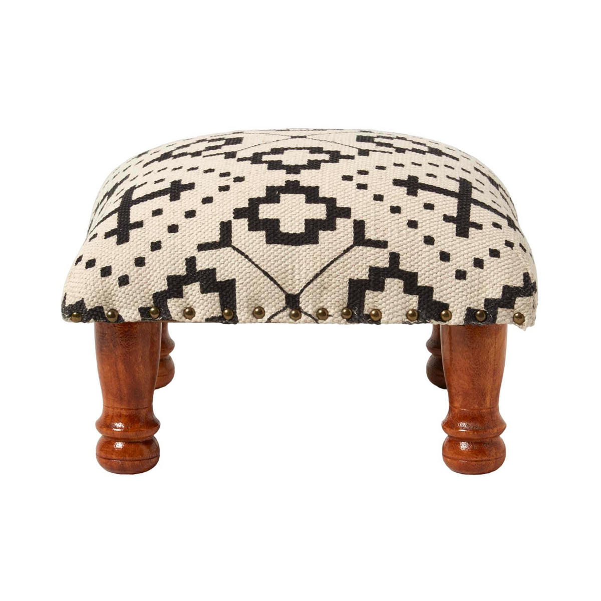 HOCKER Reva mit Holzbeinen, schwarz-creme gemustert, 40/40 cm - Schwarz, Textil (40/25/40cm) - Homescapes
