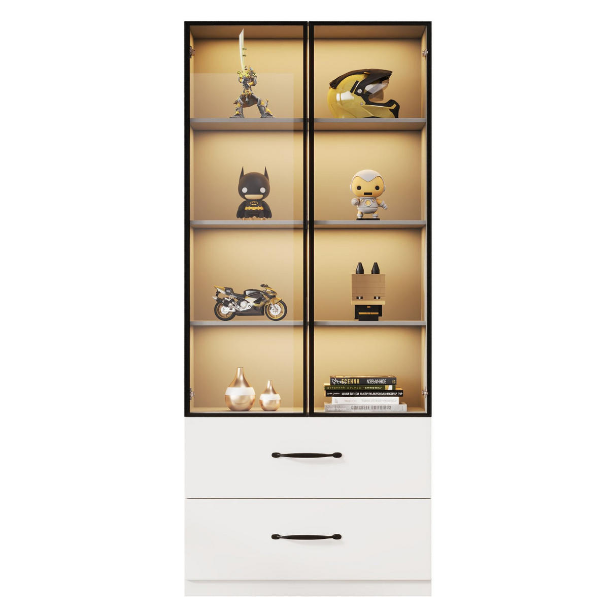 HIGHBOARD 60/40/160 cm in Weiß mit LED-Beleuchtung und 2 Schubladen - Weiß, Holzwerkstoff (60/160/40cm) - Flora Grace
