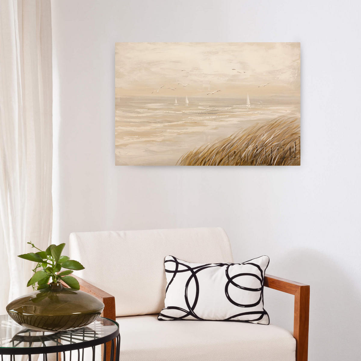 ÖLGEMÄLDE 90/60 cm - Beige, Holz/Textil (1.38/60cm) - KUNSTLOFT