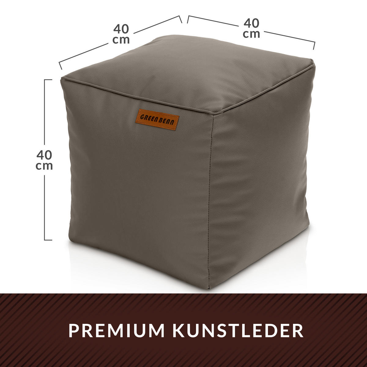 INDOOR HOCKER Cube eckig Kunstleder - Hellbraun, Textil (40/40/40cm) - Green Bean