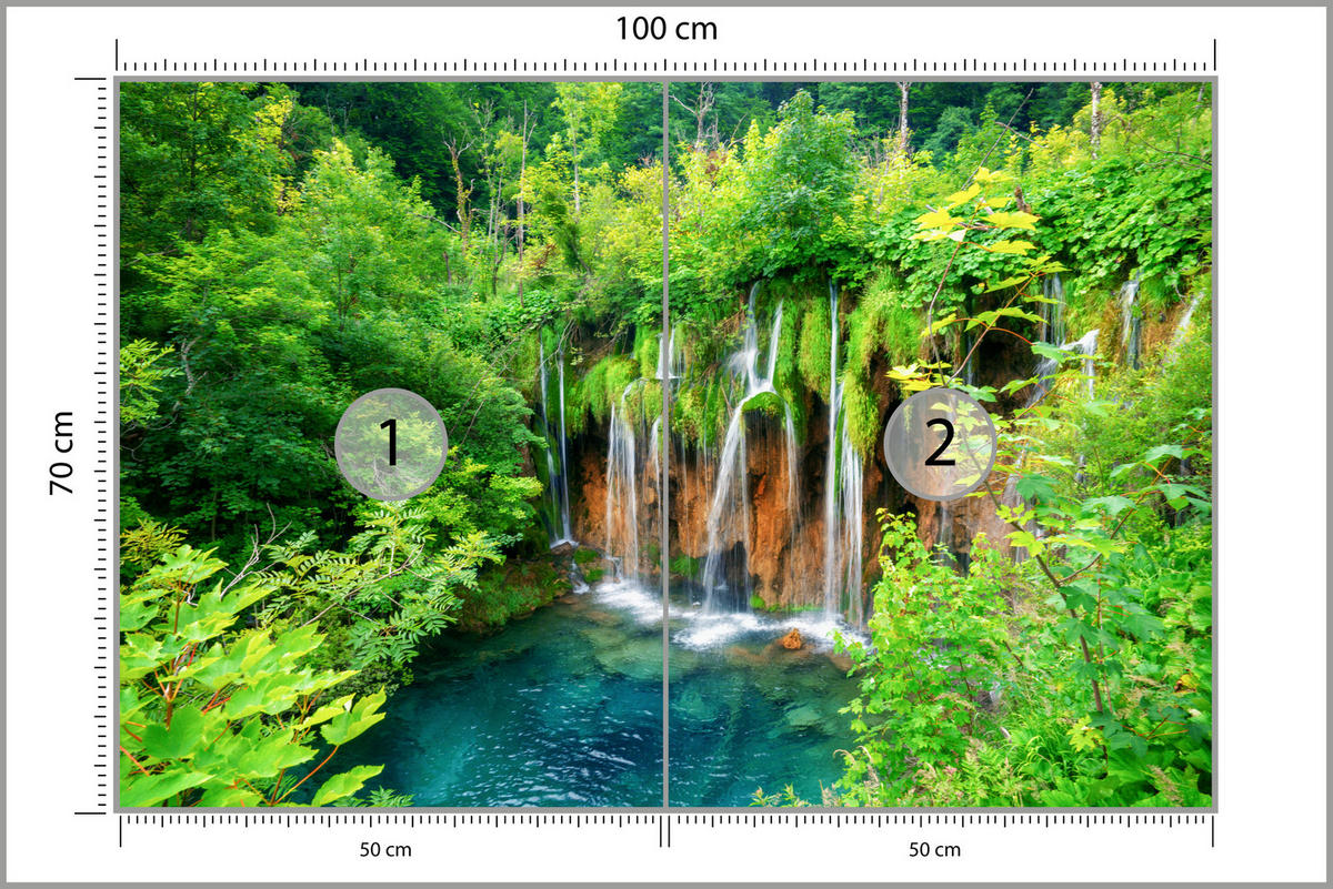 FOTOTAPETE für Esszimmer Exotischer Wasserfall Dschungelwald 100x70 - Türkis/Braun, Papier (100/70cm) - Muralo
