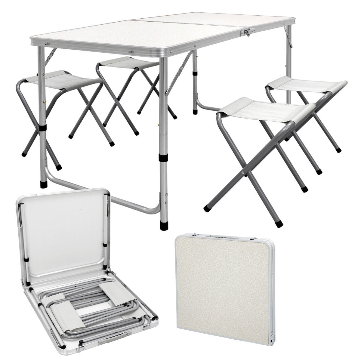 CAMPINGTISCH weiß + 4 Stühle - Weiß, Holzwerkstoff (120/60/70cm) - ECD-Germany
