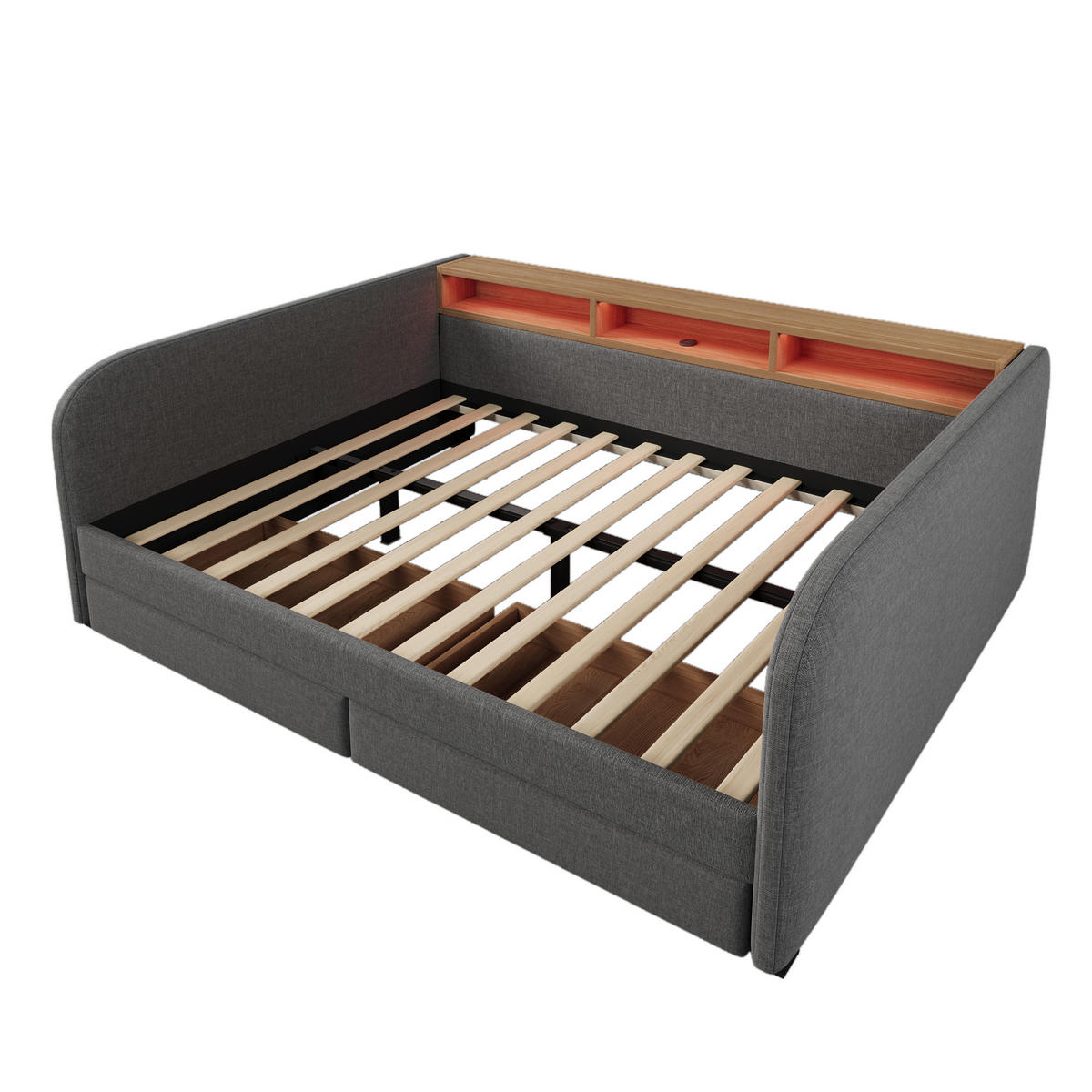 TAGESBETT 140/190 cm DE-00618, in Grau, LED und 2 Schubladen - Grau, Metall (140/190cm) - ComfortXL